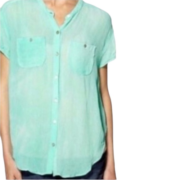 Free People Spellbound Aqua Marbled Chiffon Overlapping Back Blouse - S - Picture 15 of 15